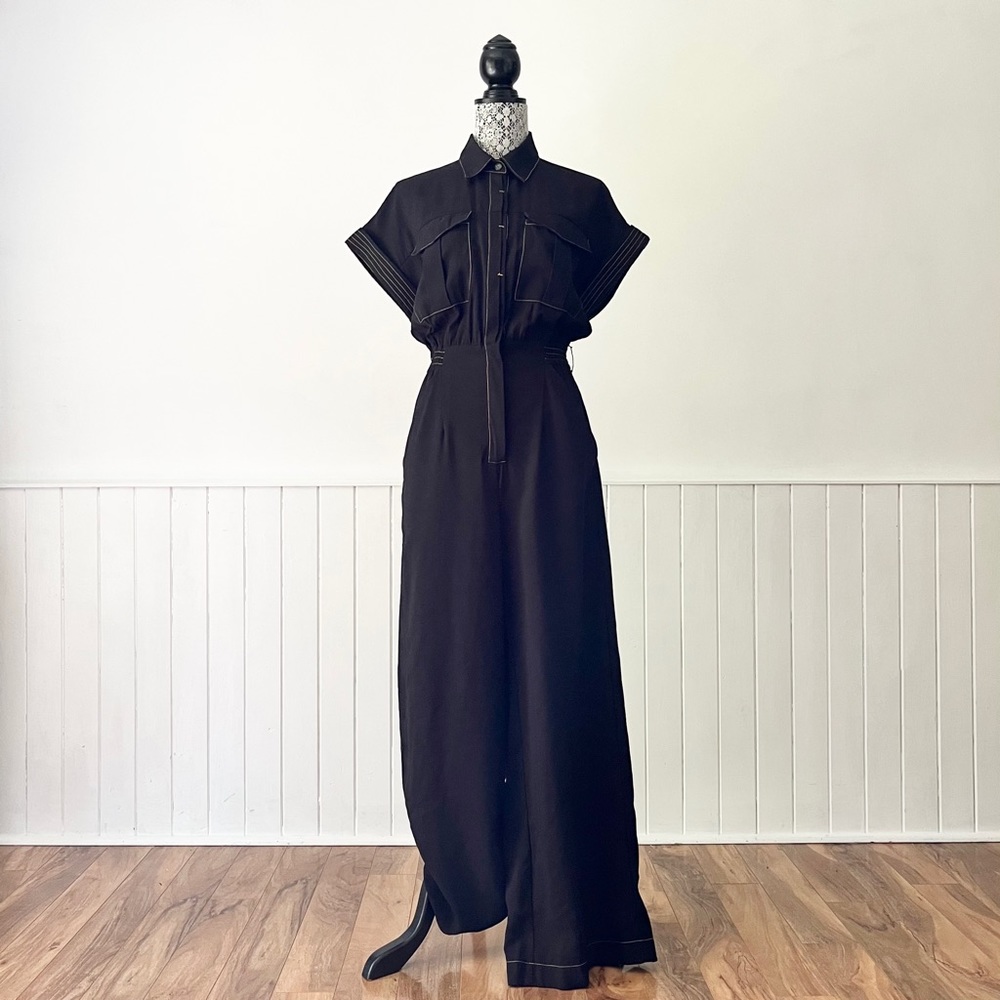Rock & Republic Button Down Short Sleeve Jumpsuit with TopStitching Size M - Picture 14 of 14